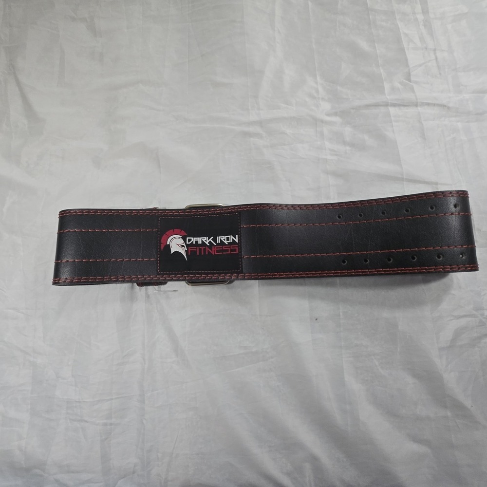 Dark Iron Fitness Leather Weight Lifting Belt Black Red Size Medium Powerlifting